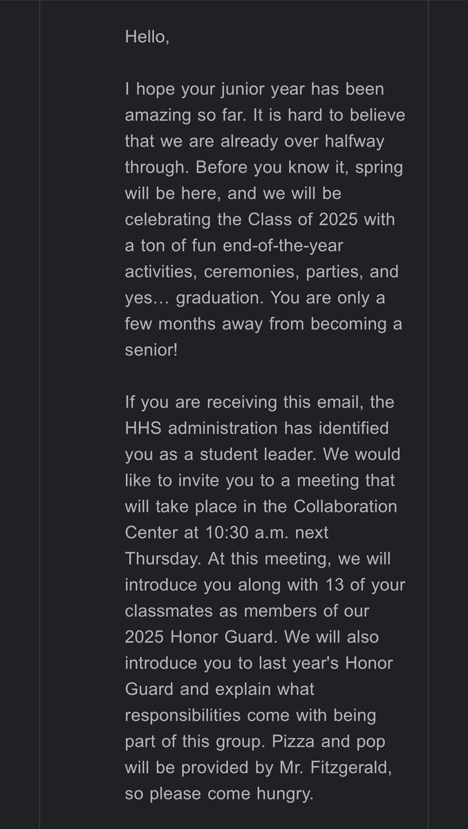 Excited to say that i’ve been recognized by Hartland HS as a top leader in my academics and athletics. I will be attending the 25’ graduation as a “Honor Guard” with 6 other boys and 7 girls who have been recognized with similar achievements as me!