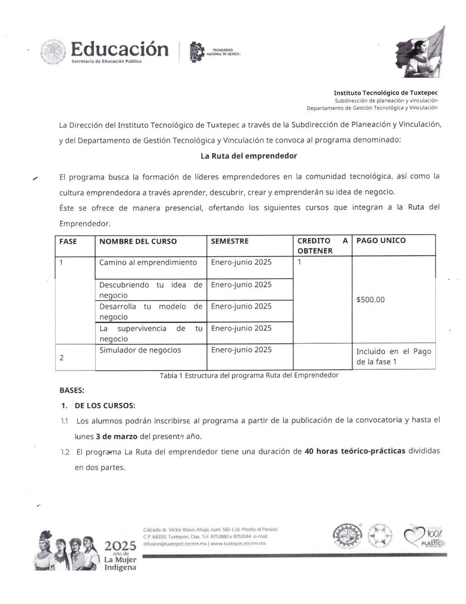 Invitación a participar a la Ruta Del Emprendedor para todos los estudiantes de TecNM-Tuxtepec. A continuación les mostraremos todo el proceso y costos.  NOTA: Esta actividad contará como crédito complementario.