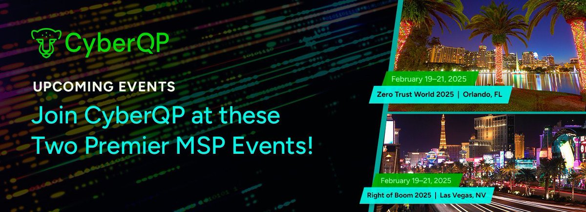 CyberQP is Doubling Down on MSP Security in 2025! 🚀

You can catch our team in person at Right of Boom and ThreatLocker’s Zero Trust World events from February 19-21st.

Let's take MSP security to the next level. Learn more: buff.ly/3WTB5l7