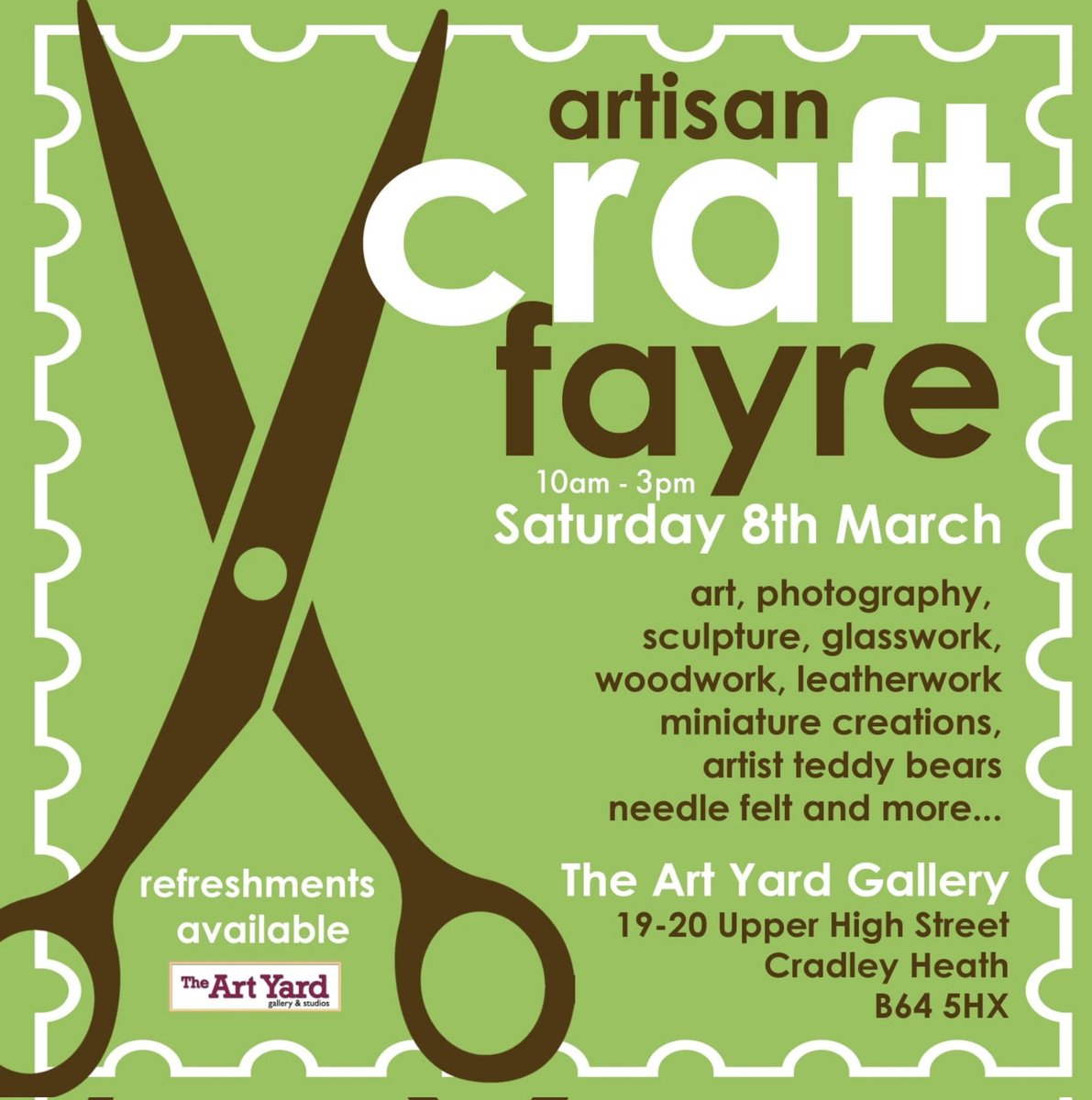 #cradleyheath #WestMidlands #artisancraft #Gallery #artstudio #handmade #community #sandwell #theartyard #leatherwork #metalwork #glassart #needlefelting #artistteddybears #candles #bakery #rowleyregis #merryhill #halesowen #stourbridge #netherton #portrait #sculpture #pyrography