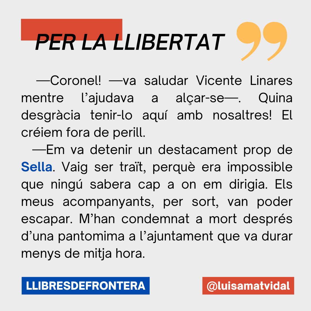 Tastaolletes_'s tweet photo. ➡ Un breu diàleg (sense espòiler) amb l'aparició de #Sella a la novel·la que presentem diumenge.

📚 #Perlallibertat, de #luisamatvidal (@LlibresFrontera)

🗓 diumenge 9 febrer - 12.00 h - biblioteca (far-west) https://t.co/SsEwuBbrOY