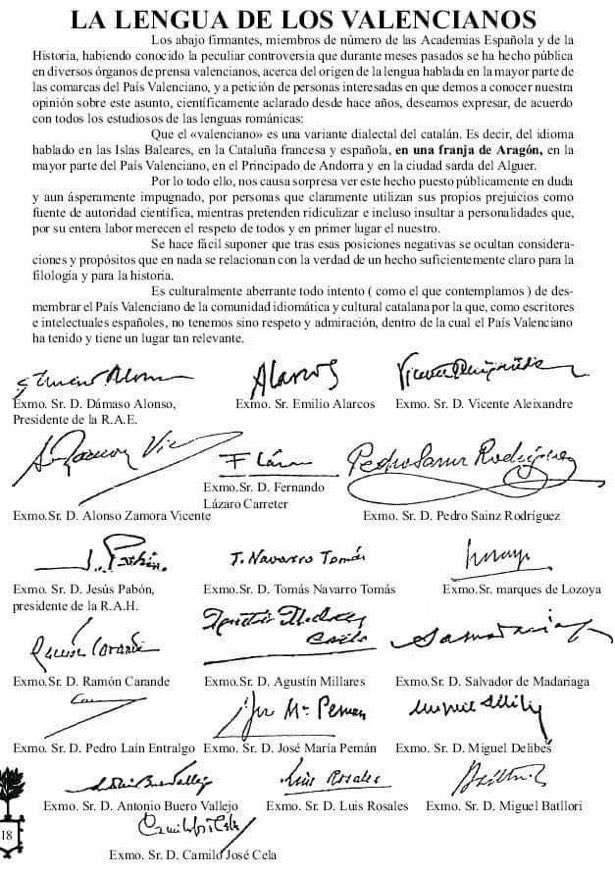 Lazaro Carreter, Damaso Alonso, Vicente Aleixandre, Jesús Pabon, Buero Vallejo, Lain Entralgo, Salvador d Madariaga, etc, deuen d ser perillosos separatistes segons els fenòmens d Rubí. Eren temps d racionalitat i d respecte, dls q alguns protoimperialistes n’haurien d’aprendre