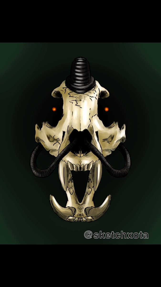 sketchxota's tweet photo. mechanical animal skull thing 
#digitalart #krita #digitalartist #skull #animalskull #HorrorArt #horror #mechanical https://t.co/e5tB1IxU3R