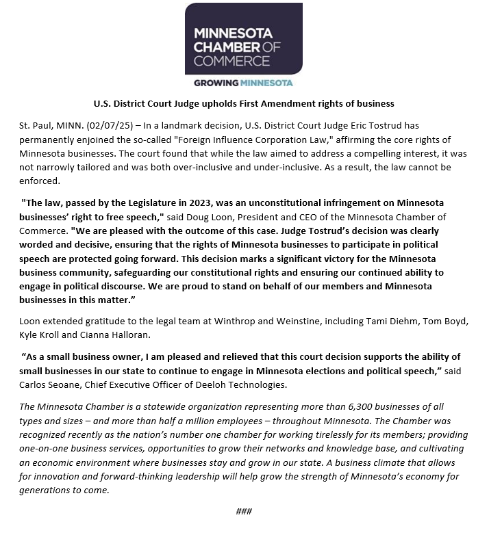 RELEASE: <a href="/MCC_DLoon/">Doug Loon</a> statement on U.S. District Court judge upholding the First Amendment rights of businesses: