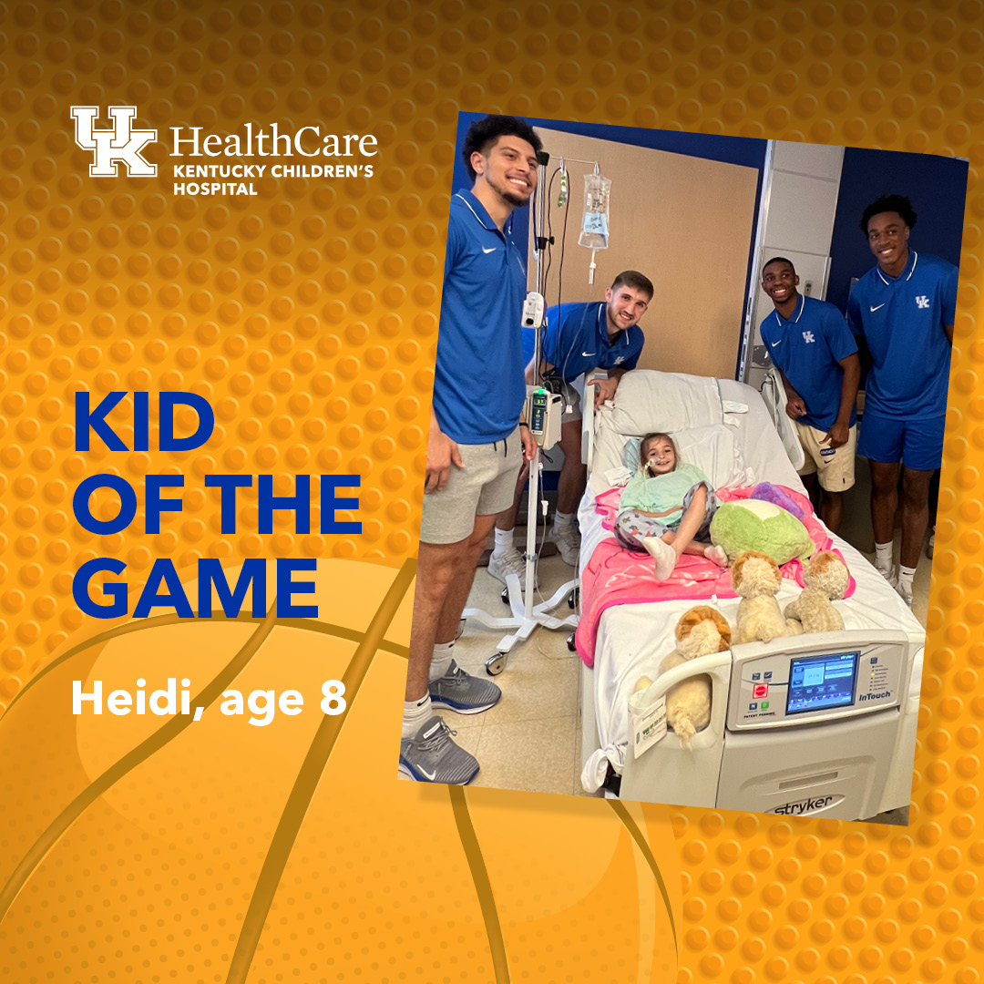 UK Sports Network (@uksportsnetwork) on Twitter photo Eight-year-old Heidi has been under constant care at <a href="/KCHKids/">Kentucky Children's</a> Hospital for the past several months where her doctors, nurses and care team have worked hard to manage her pain and find a diagnosis. Heidi has maintained a positive attitude throughout this trying time. She loves Eight-year-old Heidi has been under constant care at <a href="/KCHKids/">Kentucky Children's</a> Hospital for the past several months where her doctors, nurses and care team have worked hard to manage her pain and find a diagnosis. Heidi has maintained a positive attitude throughout this trying time. She loves