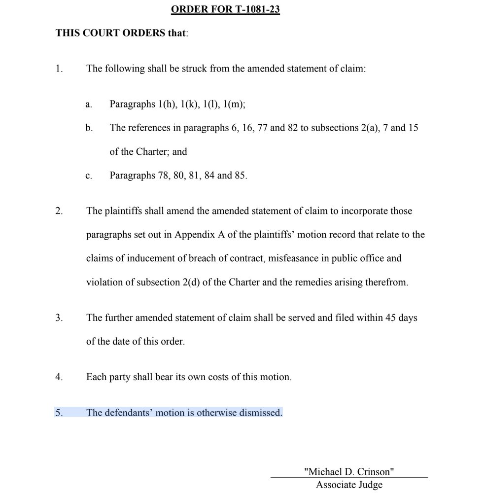 freetoflycanada's tweet photo. ⭐️BREAKING NEWS⭐️:

Representative plaintiffs in the aviation class action lawsuit have just received a favourable decision by Judge Crinson on the motion to strike, heard May of 2024:

The government's motion to strike was dismissed. 

Decision: https://t.co/Cx4BeHXQBq https://t.co/VMATQB63lU
