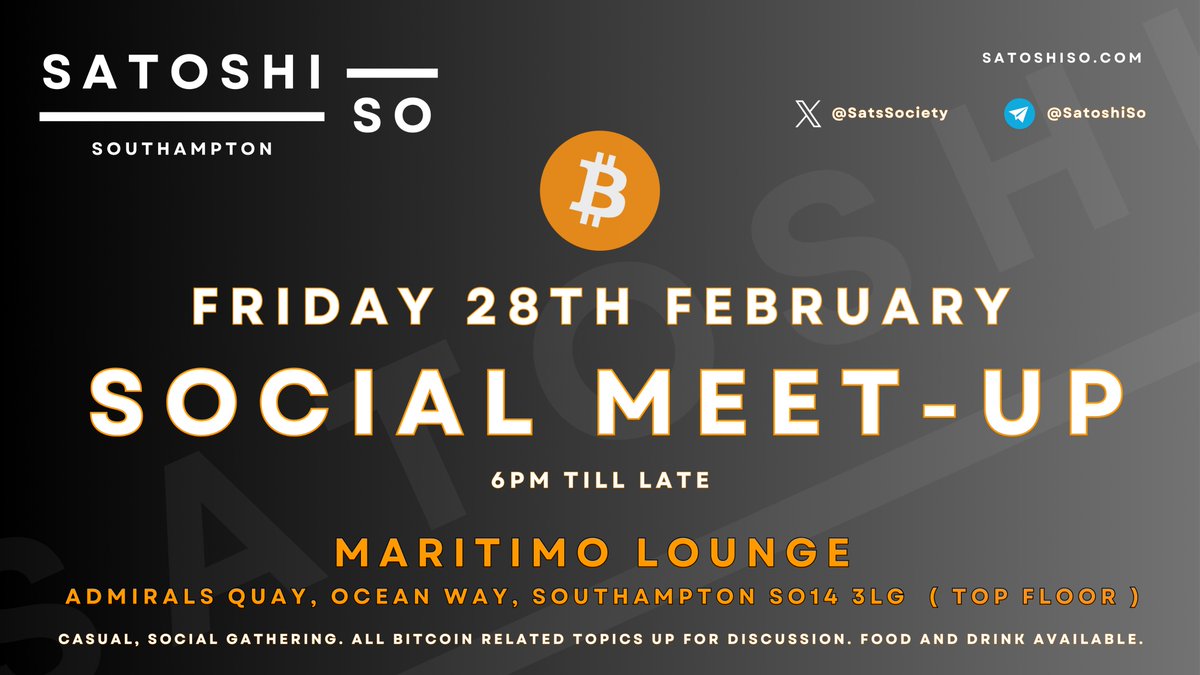Satoshi Society (@satssociety) on Twitter photo ⚡️ The next #Bitcoin social meet-up in #Southampton ⚡️
📅 Friday 28th February
⌚️ From 6pm
📍 Maritimo Lounge, Ocean Village, Southampton SO14 3LG
Step off the fiat hamster wheel. Join us for some Bitcoin talk!
<a href="/BitcoinEventsUK/">Bitcoin Events UK</a>
<a href="/CoinCornerUK/">CoinCorner UK 🇬🇧</a>
<a href="/BtcBeachBmouth/">Bitcoin Beach Bournemouth</a> ⚡️ The next #Bitcoin social meet-up in #Southampton ⚡️
📅 Friday 28th February
⌚️ From 6pm
📍 Maritimo Lounge, Ocean Village, Southampton SO14 3LG
Step off the fiat hamster wheel. Join us for some Bitcoin talk!
<a href="/BitcoinEventsUK/">Bitcoin Events UK</a>
<a href="/CoinCornerUK/">CoinCorner UK 🇬🇧</a>
<a href="/BtcBeachBmouth/">Bitcoin Beach Bournemouth</a>