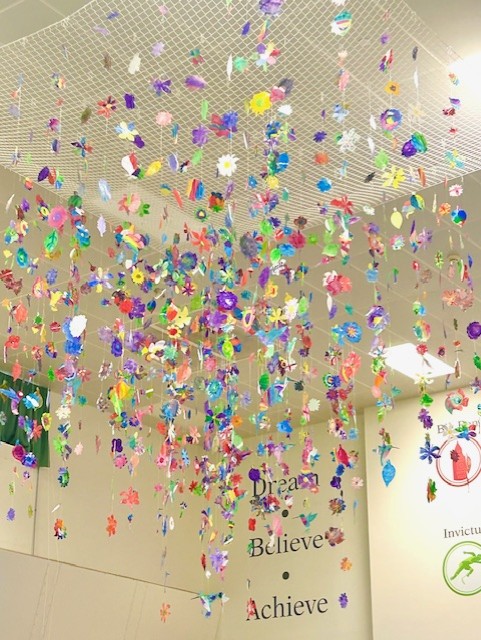 We had a wonderful time at the official opening of the Garden of Imagination today. The aerial artwork, suspended from the 29ft high ceiling of our school hall was inspired by the beauty of the natural world and creates a kaleidoscope of colours. Read more on our school website🎨