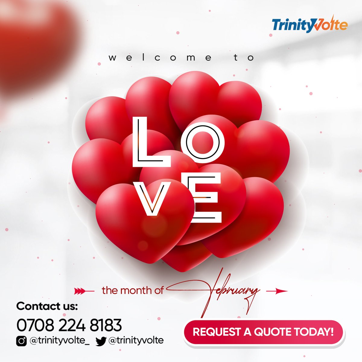 trinityvolte's tweet photo. It's February the month of love ❤️❤️. Let love lead.

Request a Solar or Electrical installation Quote from us today.
07082248183 
trinityvolte@gmail.com

Amorim Leicester Montoya Manchester United Rema Kanye Naira Marley Congratulations Ife #FACup #NSPPDNIGERIA Happy 70th #MUFC https://t.co/UvqM2ItRQP
