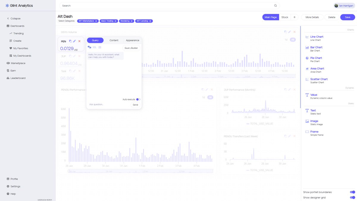 IanHarrigan1982's tweet photo. #haxe / #haxeui based "glint analytics" platform (dashboard designer and result) - application stack is 100% #haxe based! (dark mode coming very soon) https://t.co/YguebAMyPU