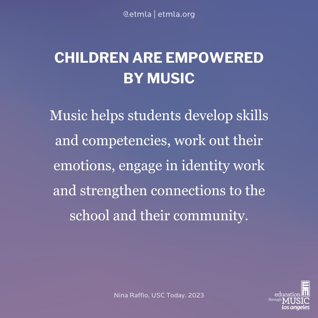 Music deeply strengthens children's emotional intelligence, developing their understanding and connection to their identities and those around them. #research #MusicMakesMyLifeBetter #ETMLA #KeepTheMusicPlaying #GiveTheGiftOfMusic #MusicEducation #NonProfit #LosAngeles #Music