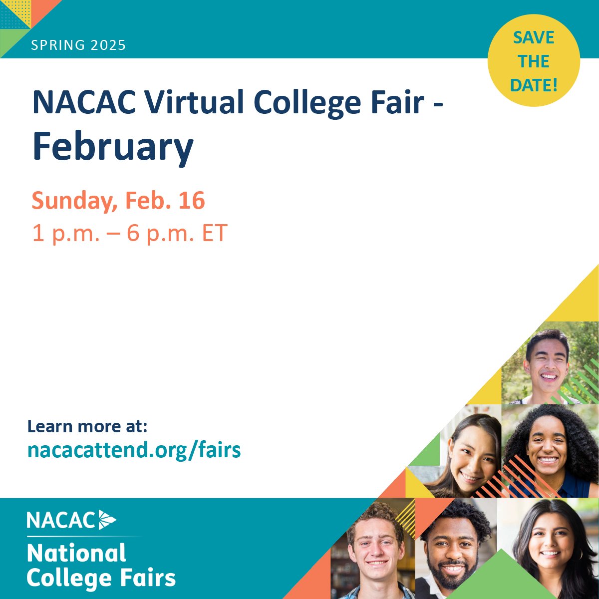 NACACFairs's tweet image. #SavetheDate @NACAC virtual #collegefairs offer a dynamic digital meeting space for connecting students and families with colleges and universities. Join us on Sunday, Feb. 16! Register today: ow.ly/YGim50UVKSf #highered #college