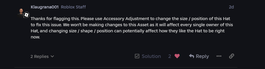 JC_Roblox_UGC's tweet image. i could be reading this wrong, but is roblox not fixing bugged items now and probably since accessory move tool? @SharkBloxYT @LukasThePickle