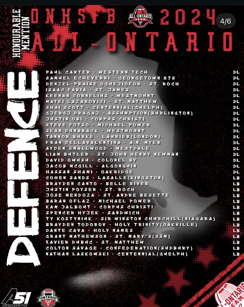Honoured to make the All-Ontario list for back to back years 🙏 <a href="/FootballOntario/">Football Ontario</a> <a href="/onhsfball/">ONHSFBALL</a>