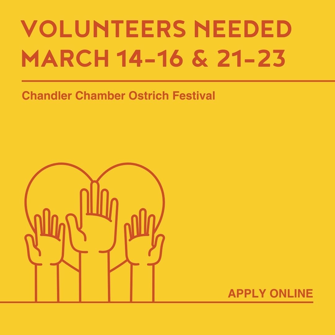 Chandler Education Foundation (@chandleredfound) on Twitter photo Hey #IMPACTChandler students! The <a href="/chandlerchamber/">Chandler Chamber</a> is looking for volunteers to help at this year's #OstrichFestival! Great opportunity to support the community over Spring Break & get free admission to the event!
Apply online: zurl.co/rJcPr
#WeAreChandlerUnified Hey #IMPACTChandler students! The <a href="/chandlerchamber/">Chandler Chamber</a> is looking for volunteers to help at this year's #OstrichFestival! Great opportunity to support the community over Spring Break & get free admission to the event!
Apply online: zurl.co/rJcPr
#WeAreChandlerUnified