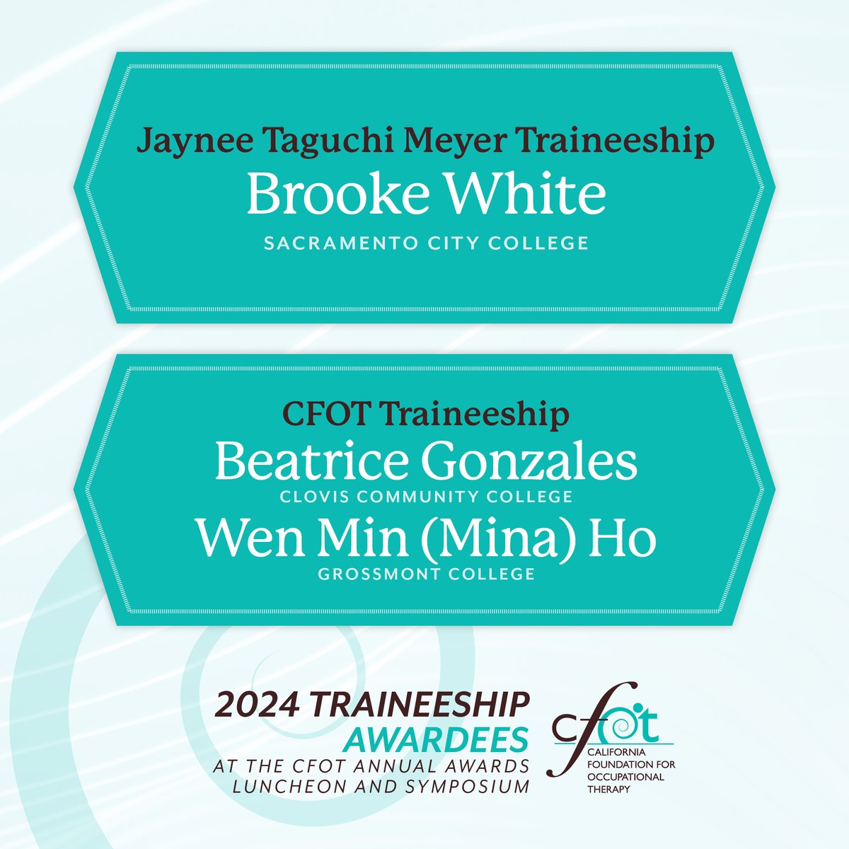 ca_fot's tweet photo. Congratulations to our 2024 OTA Traineeship award recipients! https://t.co/2AiaUk8Kng