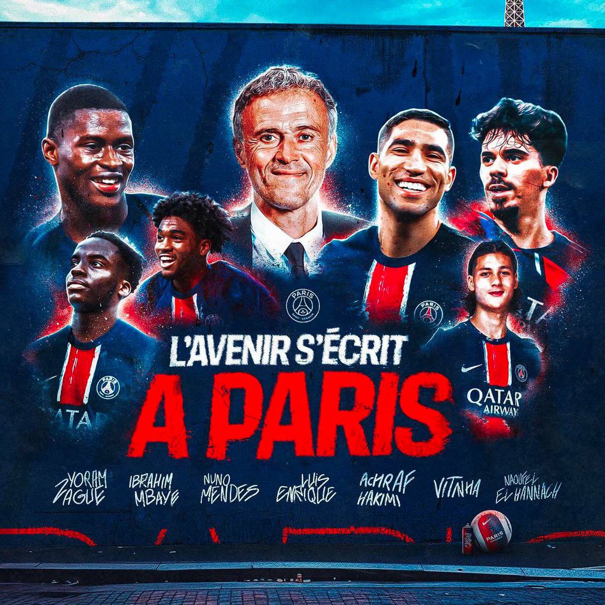 Iucafrench's tweet photo. 📝 𝗢𝗙𝗙𝗜𝗖𝗜𝗔𝗟: PSG have confirmed the contract extensions of Vitinha, Achraf Hakimi, Nuno Mendes, and manager Luis Enrique! ✅🔵🔴

Young talents Yoram Zague, Ibrahim Mbaye, and Naoufel El Hannach have also signed new deals. ✨ https://t.co/oXepJa2gxI
