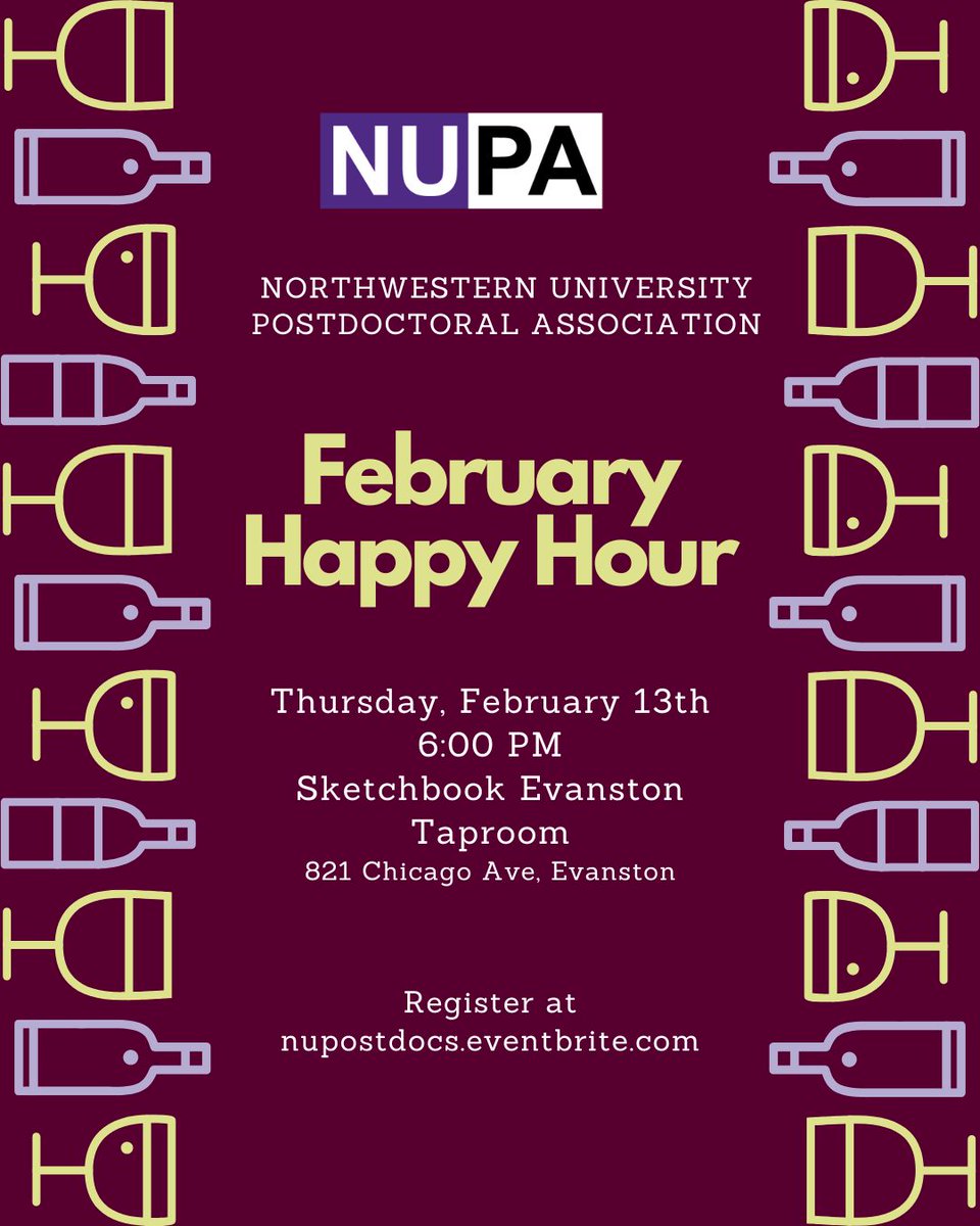 NUPostdocs's tweet image. Hey Evanston Postdocs! Need a break from the lab/office?
Join us for a casual happy hour to connect, relax, and chat with fellow postdocs!
When: 13th February 2025 (Thursday)
Time: 6pm - 8pm
Where: Sketchbook Evanston Taproom, 821 Chicago Ave, Evanston