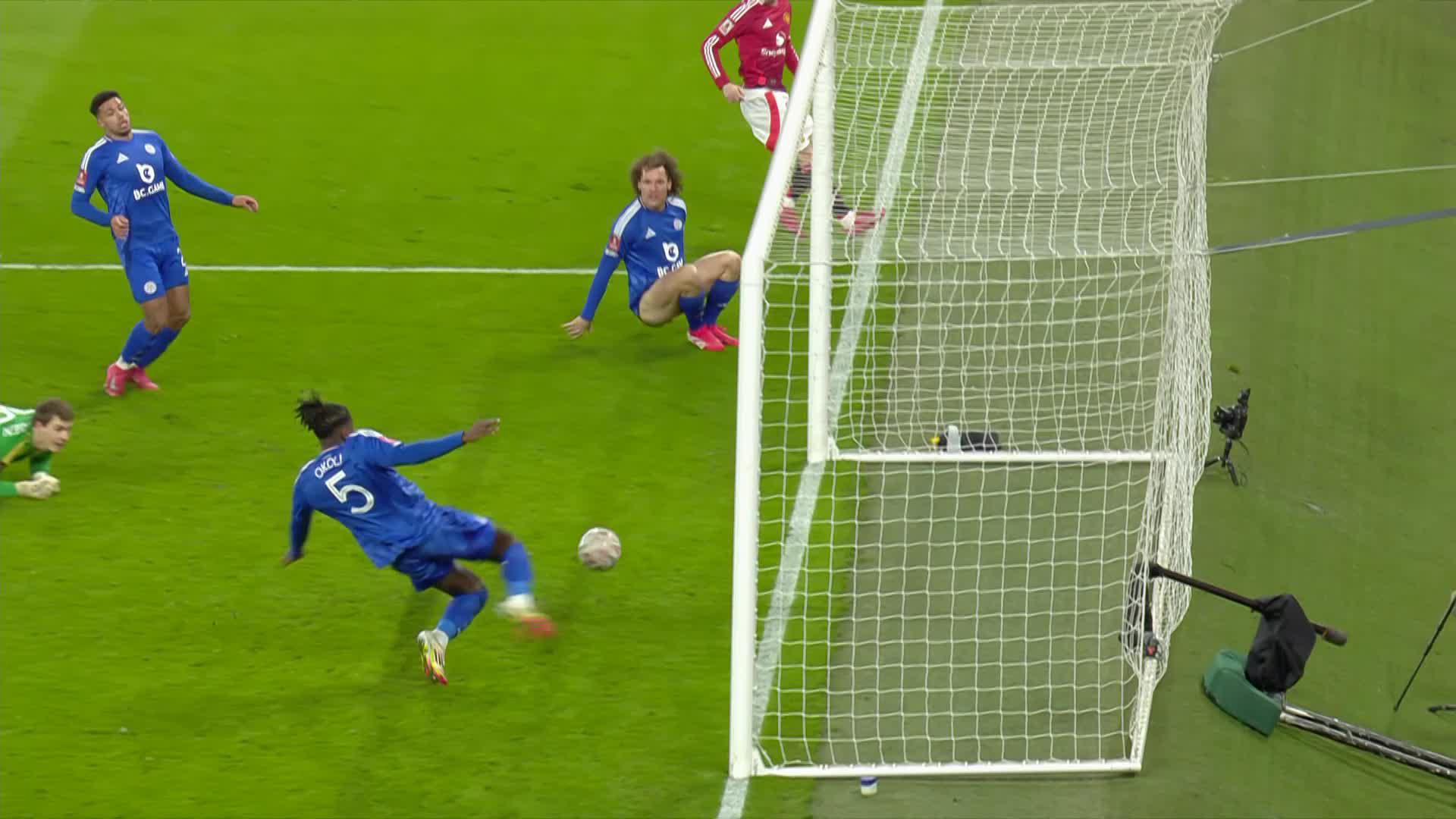 HOW HAS THIS NOT GOT IN!?Caleb Okoli with an incredible clearance for @LCFC 🤯#EmiratesFACup