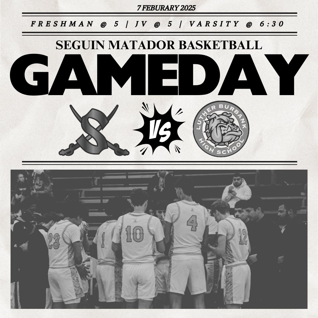 SeguinBoysHoops's tweet image. MATADOR NATION ITS GAME DAY!! Matadors hit the road to face off against the Burbank Bulldogs! We will be back home next Tuesday for our last home and regular season game of the year! Come support and #SwordsUp🏀⚔️🖤