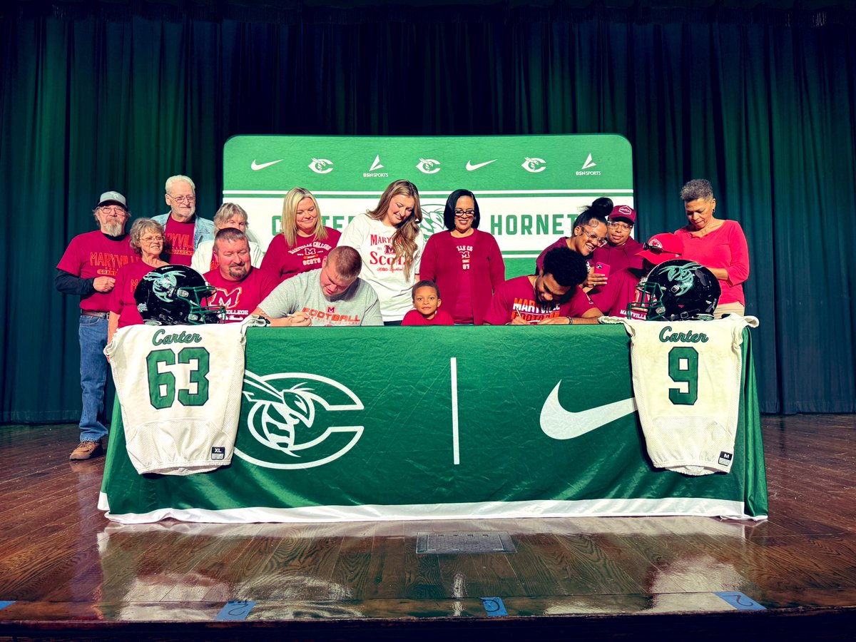 Carter HS Football (@carterhsfb) on Twitter photo Congratulations to Hayden & Gabe! They signed this afternoon to continue their academic and athletic careers at <a href="/MCScotsFootball/">Maryville College Football</a> next year. We are excited to watch the many accomplishments they achieve in the coming years! #GoScots
#GoHornets🟢⚪️ #EXIT398 Congratulations to Hayden & Gabe! They signed this afternoon to continue their academic and athletic careers at <a href="/MCScotsFootball/">Maryville College Football</a> next year. We are excited to watch the many accomplishments they achieve in the coming years! #GoScots
#GoHornets🟢⚪️ #EXIT398