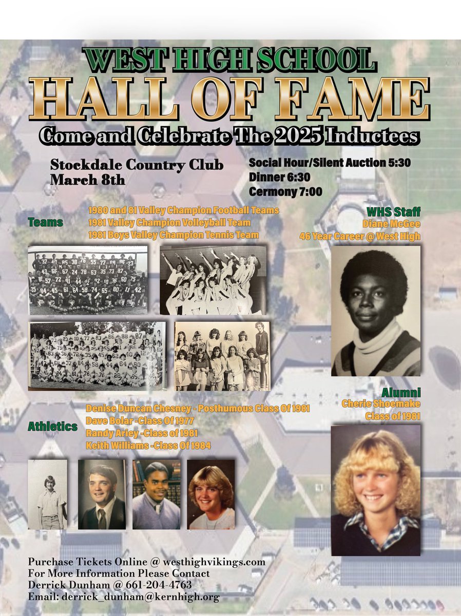 West High Hall of Fame Dinner and Celebration. March 8 at Stockdale Country Club 5:30. Tickets are available at westhighvikings.com.