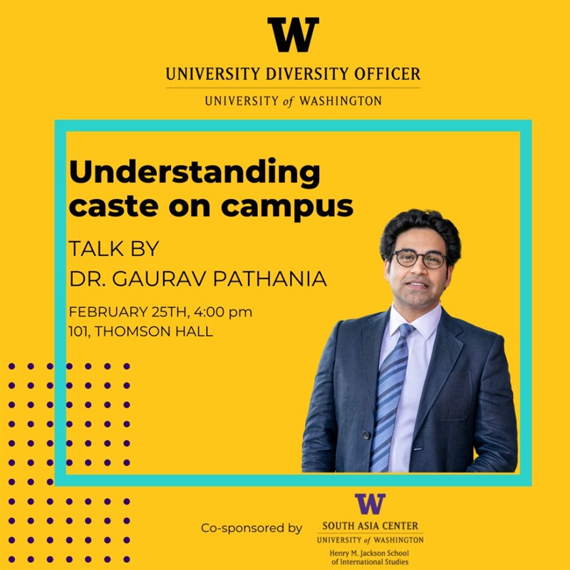 UW South Asia Center (@uwsouthasia) on Twitter photo Join us Tuesday, Feb. 25 for a conversation on caste, its impact on South Asian communities, and why it’s becoming increasingly relevant in the U.S. with Gaurav Pathania
In-person | 4 p.m.
THO 101
Details: bit.ly/sac-caste
<a href="/VPOMAD/">UW OMA&D</a> <a href="/UWArtSci/">UW College of Arts & Sciences</a> <a href="/UW/">University of Washington</a> <a href="/TasveerOrg/">Tasveer</a> <a href="/EMU_News/">Eastern Mennonite University</a> Join us Tuesday, Feb. 25 for a conversation on caste, its impact on South Asian communities, and why it’s becoming increasingly relevant in the U.S. with Gaurav Pathania
In-person | 4 p.m.
THO 101
Details: bit.ly/sac-caste
<a href="/VPOMAD/">UW OMA&D</a> <a href="/UWArtSci/">UW College of Arts & Sciences</a> <a href="/UW/">University of Washington</a> <a href="/TasveerOrg/">Tasveer</a> <a href="/EMU_News/">Eastern Mennonite University</a>