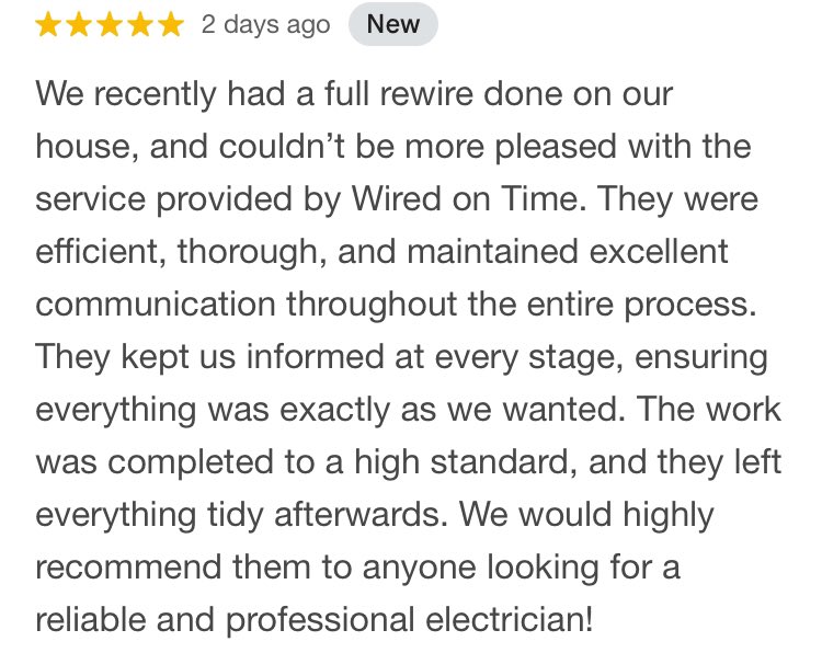 wiredontime's tweet image. Another satisfied customer!
Please contact us for a free quote. wiredontime.co.uk
07444 094039
#rewire #faultfinding #EICR #EVCP #shrewsbury #shropshire #electricians #domestic