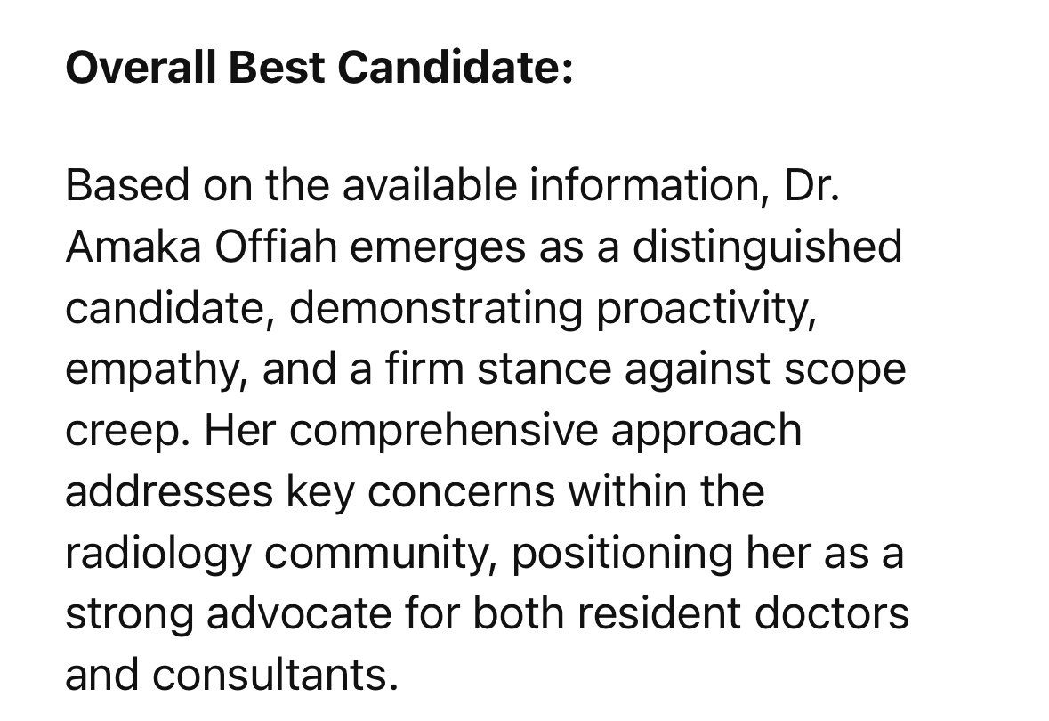 Dr Jatinder Hayre (@jatinderhayre_) on Twitter photo And here is the unequivocal answer, utilising the power of ChatGPT:
<a href="/ACOffiah/">Prof Amaka C Offiah</a> is the candidate <a href="/RCRadiologists/">The Royal College of Radiologists</a> desperately needs!
๐งต2/3 And here is the unequivocal answer, utilising the power of ChatGPT:
<a href="/ACOffiah/">Prof Amaka C Offiah</a> is the candidate <a href="/RCRadiologists/">The Royal College of Radiologists</a> desperately needs!
๐งต2/3