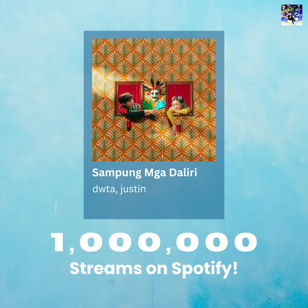 CornMages's tweet photo. Sampung Mga Daliri unlocked 1 million streams on Spotify!✨

this kind of song with a childhood theme and a painful twist deserves to be heard. congrats, @justintdedios &amp; @akoaydwta!🧡🫶🏻

@akoaydwta #dwta
@justintdedios #justin 
#DWTAxJUSTIN 
#SampungMgaDaliri https://t.co/bqXOrGuvxC