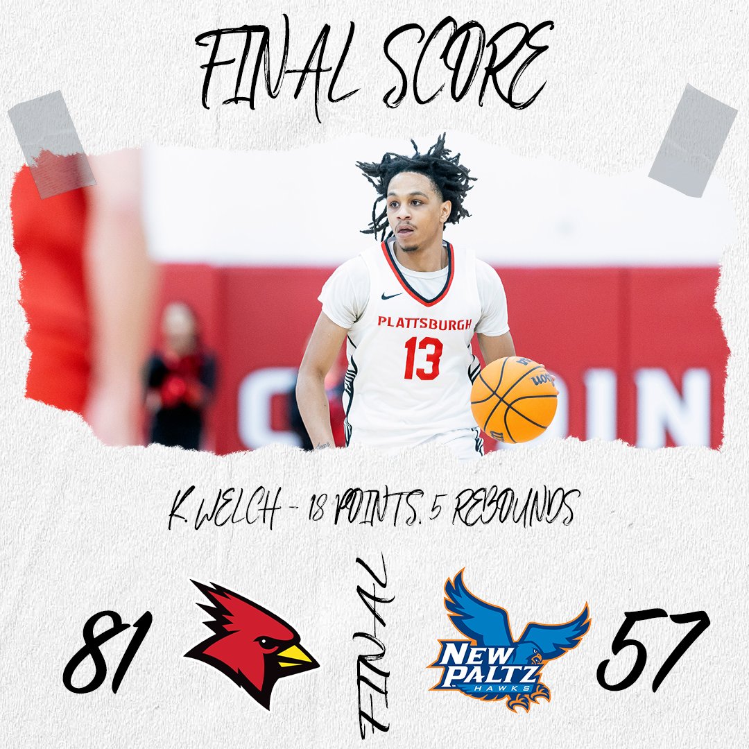 Plattsburgh State Cardinals (@plattsathletics) on Twitter photo MBB | <a href="/PlattsburghMBB/">Plattsburgh State Men's Basketball</a> Dominates on the Road!!
The Cards had four players in double figures led by Kareem Welch with 18 points to secure the season sweep over New Paltz. Ikechukwu Ezike was the next top scorer with 15 points. Great job guys!!!
#CardinalStrong #CardinalCountry MBB | <a href="/PlattsburghMBB/">Plattsburgh State Men's Basketball</a> Dominates on the Road!!
The Cards had four players in double figures led by Kareem Welch with 18 points to secure the season sweep over New Paltz. Ikechukwu Ezike was the next top scorer with 15 points. Great job guys!!!
#CardinalStrong #CardinalCountry