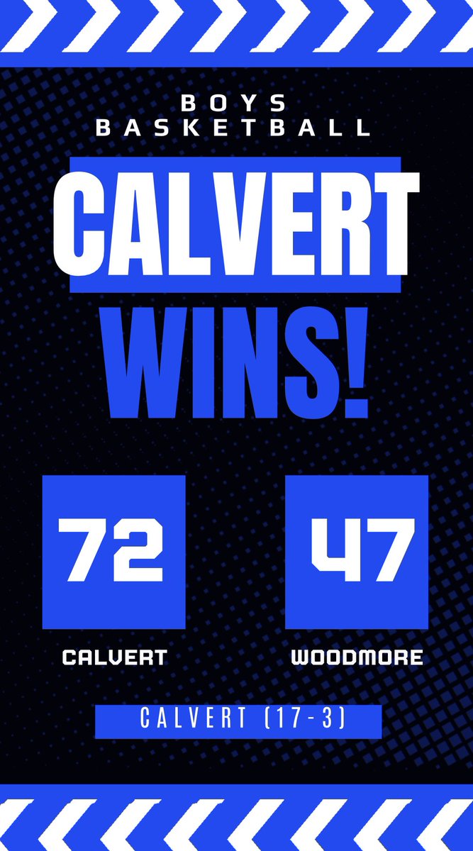 🏀Boys BBK Finals🏀

Calvert         (17-3, 14-2 SBC)  72
Woodmore (6-12, 5-9 SBC)   47

G Wagner 35 pts, 24 rebs
L Ritzler 15 pts 

Calvert JV          47
Woodmore JV  38

Calvert 9th        40
Woodmore 9th  31

<a href="/CalvertAthletic/">Calvert Athletics</a> <a href="/davey153/">Dave Spengler ®</a> <a href="/SBCBoysBBall/">SBC Boys Basketball</a>  <a href="/SenecaCoSports/">Seneca County Sports</a>