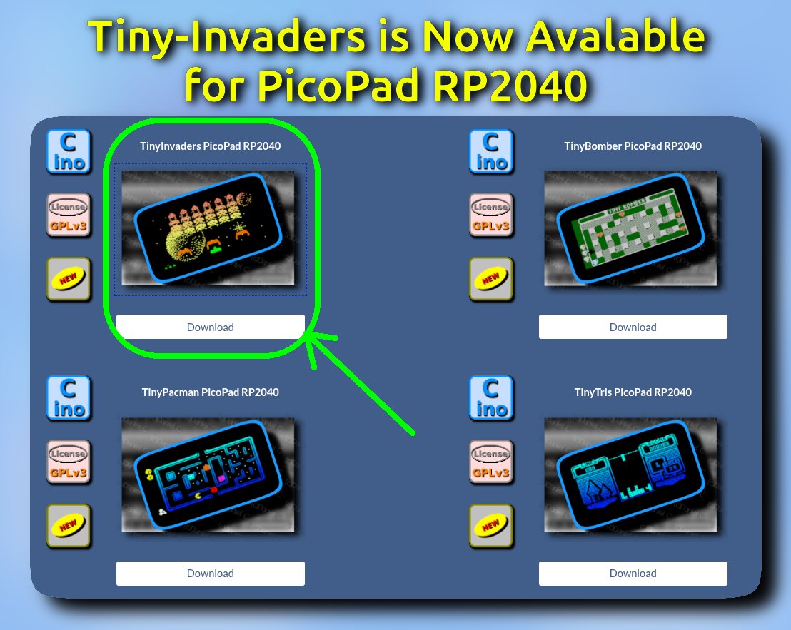 Electro_L_I_B's tweet photo. #TinyInvaders is now avalable for #Picopad #RP2040. https://t.co/0HDruZTLC5 https://t.co/JBlMTQrD0C