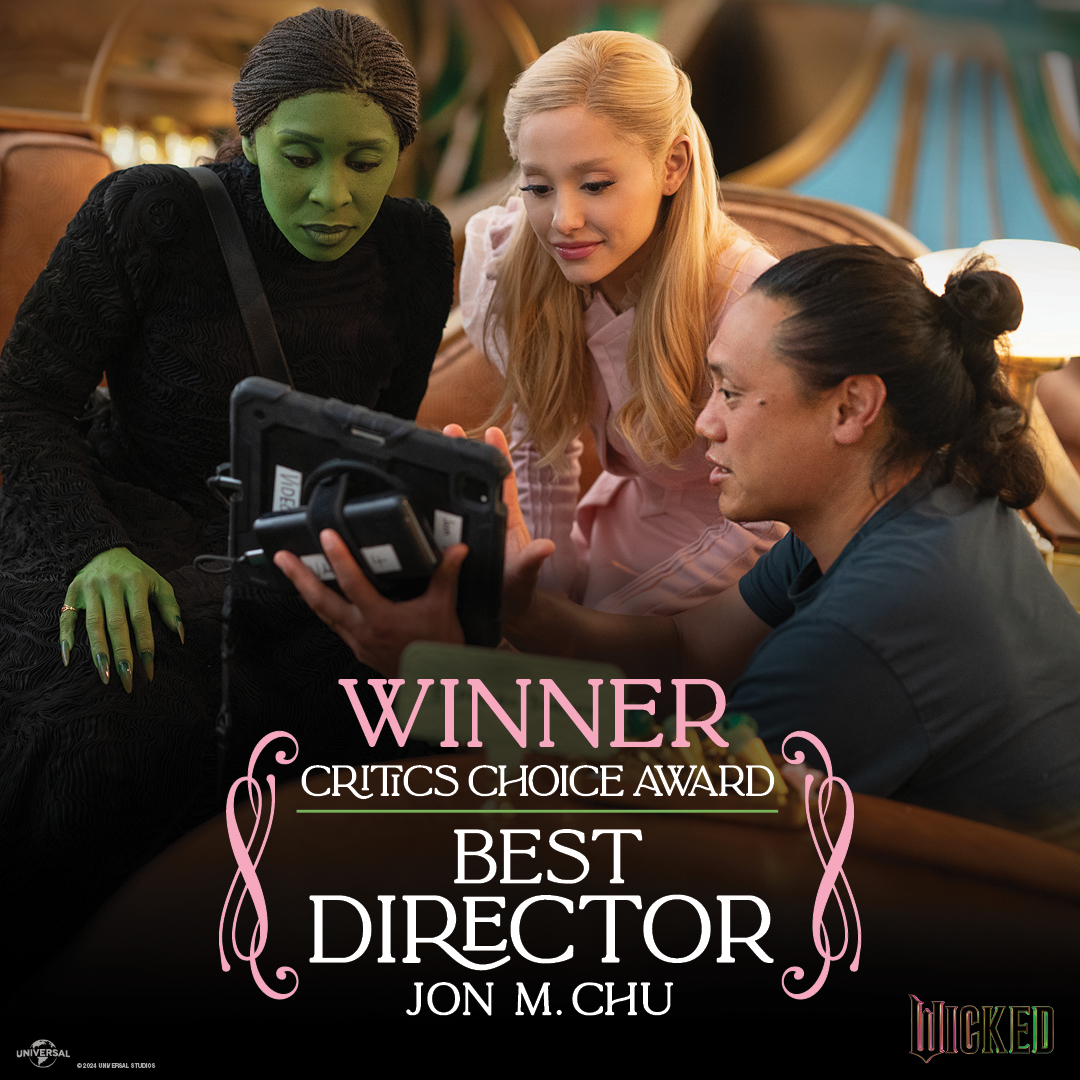 wickedmovie's tweet photo. Jon M. Chu has won Best Director at the Critics Choice Awards for his work on Wicked! #CriticsChoiceAwards https://t.co/Nf1YtPTFaN