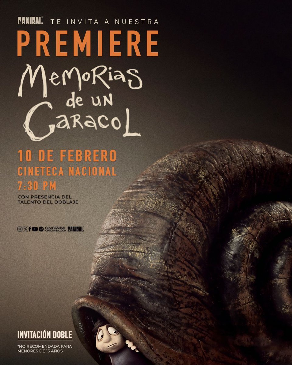 Spoiler Time (@itsspoilertime) on Twitter photo ¡Entradas para el cine! 🎁💝
🎟️ Tenemos 10 PASES DOBLES para ver #MemoriasDeUnCaracol el 10 de febrero a las 7:30 PM en Cineteca Nacional con presencia del elenco de doblaje
✅ Para participar: RT y dinos tu película animada favorita
Solo para 🇲🇽 | <a href="/cineCANIBAL/">Cine CANÍBAL®</a> ¡Entradas para el cine! 🎁💝
🎟️ Tenemos 10 PASES DOBLES para ver #MemoriasDeUnCaracol el 10 de febrero a las 7:30 PM en Cineteca Nacional con presencia del elenco de doblaje
✅ Para participar: RT y dinos tu película animada favorita
Solo para 🇲🇽 | <a href="/cineCANIBAL/">Cine CANÍBAL®</a>