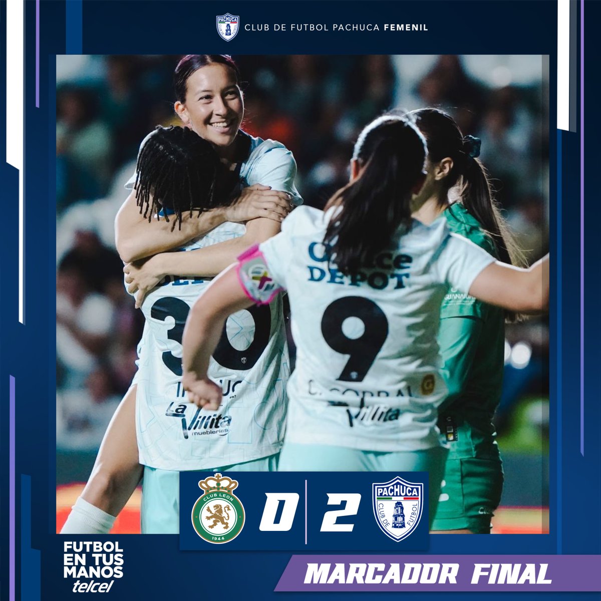 TuzosFemenil's tweet photo. ⏱️ MF | 🦁 León 0-2 PACHUCA 🌬️
¡GANARON LAS TUZAS! ¡TRIUNFO EN LEÓN Y 3 PUNTOS MÁS QUE NOS MANTIENEN COMO LÍDERES DEL TORNEO!
Por: @Telcel
#VamosLasTuzas🤍💙 | #LeoPAC https://t.co/8eIeOKAsTL