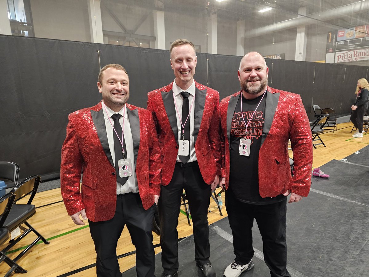 "Just for the girls!" <a href="/Ap_wrestling/">A-P Wrestling</a> coaches Chad Eberhart, Joel Reints and Scott Muller are swagged out for the final session of girls state wrestling  as Grace Storjohann competes in the 1A 120 finals <a href="/IGHSAU/">IGHSAU</a> #iahsgwr