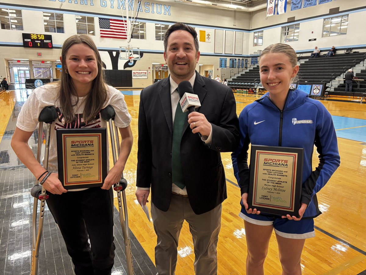 Our Student Athletes of the Week presented by Tony Letcher:

Congrats to Glenn Senior Alivia Turnage and Marian Senior Sydney McIntee.

See the interview pregame.

Coverage starts at 5:45pm here: ihsaatv.org/sportsmichiana…