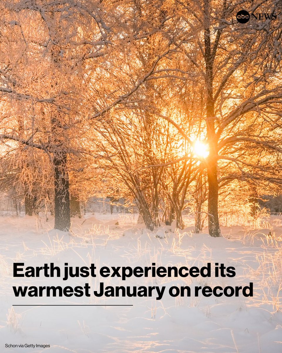 ABC's tweet photo. Earth just experienced its warmest January on record, according to data analyzed by the Copernicus Climate Change Service. https://t.co/LXtQsdDvuP https://t.co/4wBBA8uqSL