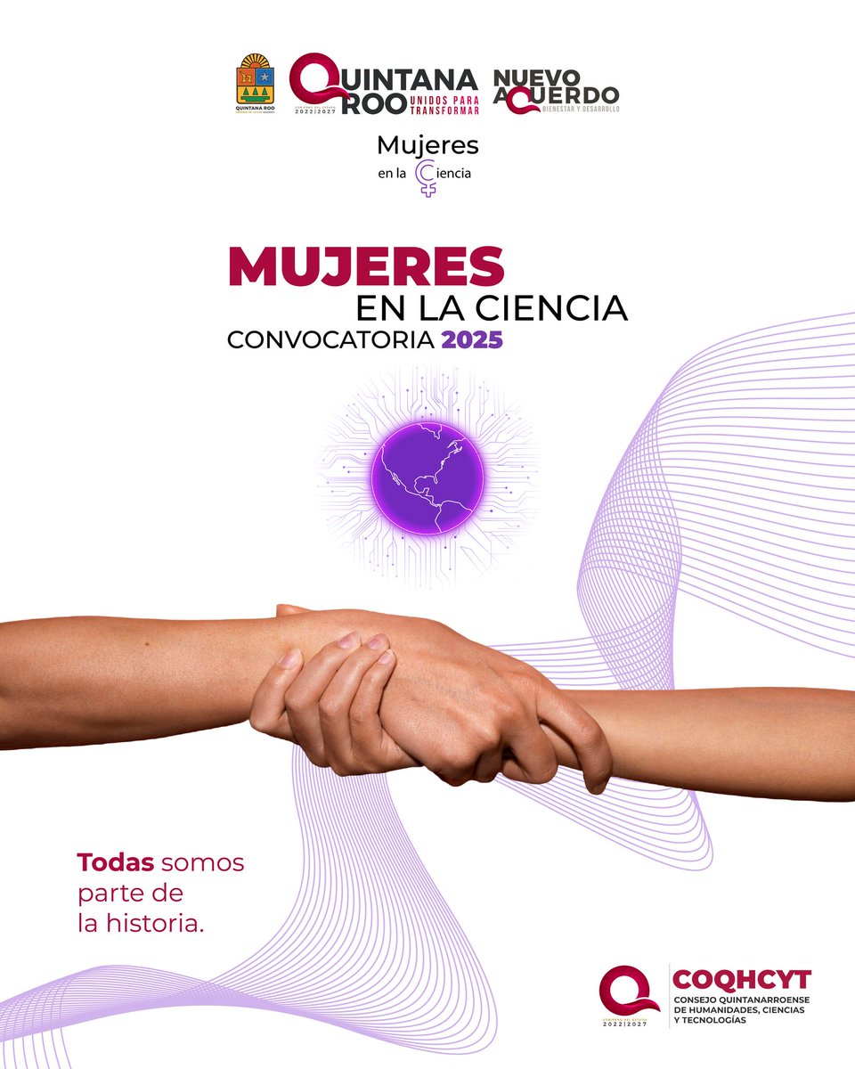 ¡Participa en la Convocatoria "Mujeres en la ciencia 2025"! 👩‍🔬📷 Recepción de solicitudes hasta el día lunes 24 de febrero del 2025. 📷bit.ly/4hLJFu6 

 #CienciaParaTransformar