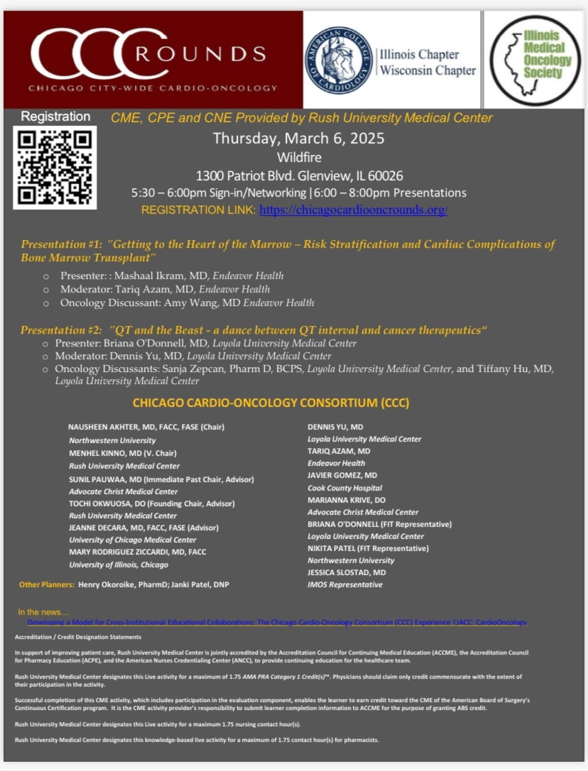Nausheen Akhter, MD (@nakhtermd) on Twitter photo Please join us for our quarterly <a href="/ChiCardioOnc/">Chicago Citi-Wide Cardio-Oncology Rounds</a> event on March 6th! Looking forward to great presentations on bone marrow transplantation and QT issues in #CardioOnc patients led by <a href="/TariqAzamMD/">Tariq Azam, MD FACC FACP</a> & #DennisYu Please join us for our quarterly <a href="/ChiCardioOnc/">Chicago Citi-Wide Cardio-Oncology Rounds</a> event on March 6th! Looking forward to great presentations on bone marrow transplantation and QT issues in #CardioOnc patients led by <a href="/TariqAzamMD/">Tariq Azam, MD FACC FACP</a> & #DennisYu