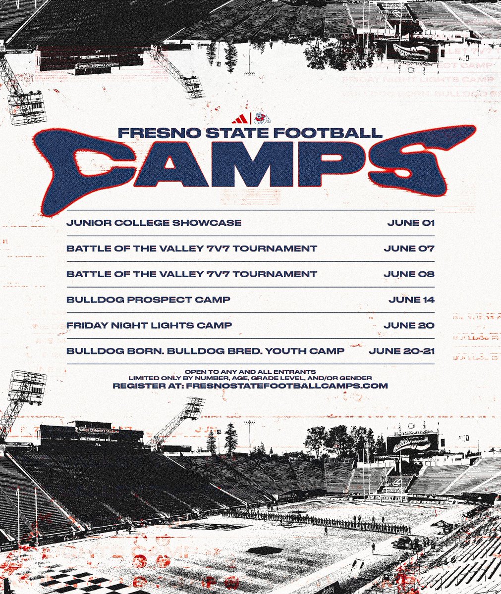 𝐂𝐀𝐌𝐏 𝐒𝐙𝐍 ⛺️

camp season is right around the corner -- come learn from the 'Dogs 🏈

registration is open now 🔗 FresnoStateFootballCamps.com