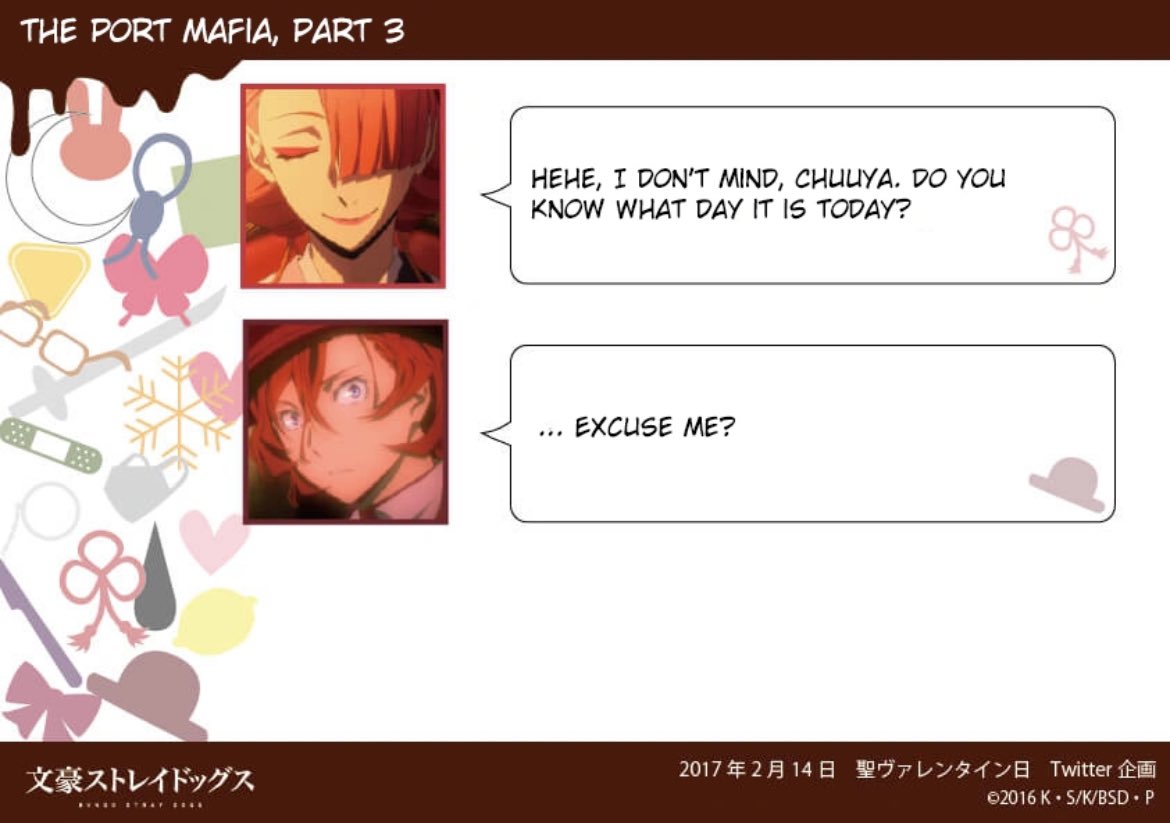 Chuuya being so much of a workaholic that he didn’t know it was valentine’s day lol 😭