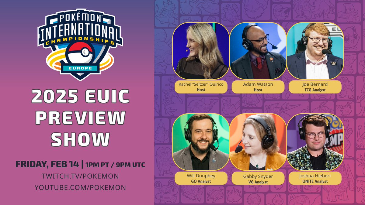Catch a date with us this Feb 14th to get caught up on everything Play! Pokémon related with our #PokemonEUIC Preview Show!

Send in your questions using the hashtag #EUIC25Preview for a chance to get answered live on stream 👀