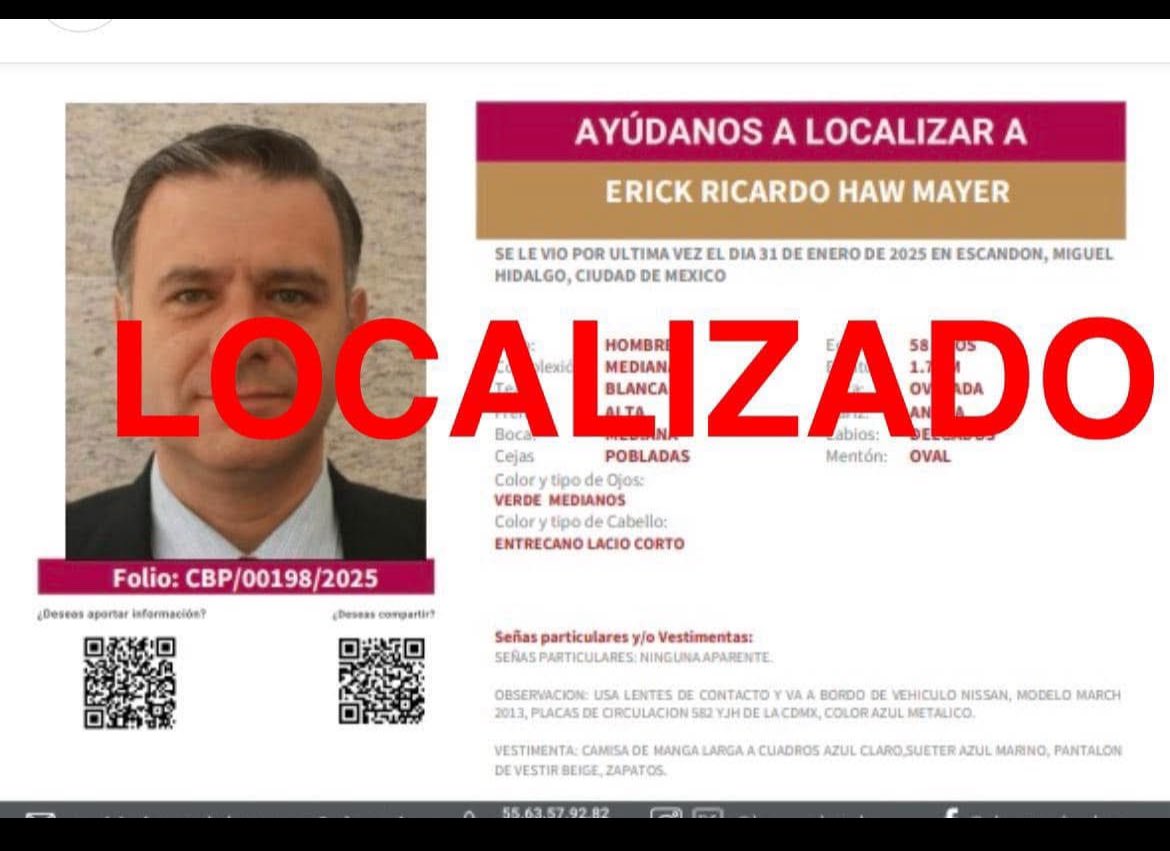 Localizado vivo!!! gracias a todos ustedes y mil mil gracias a los servidores públicos de la <a href="/FiscaliaCDMX/">Fiscalía CDMX</a>