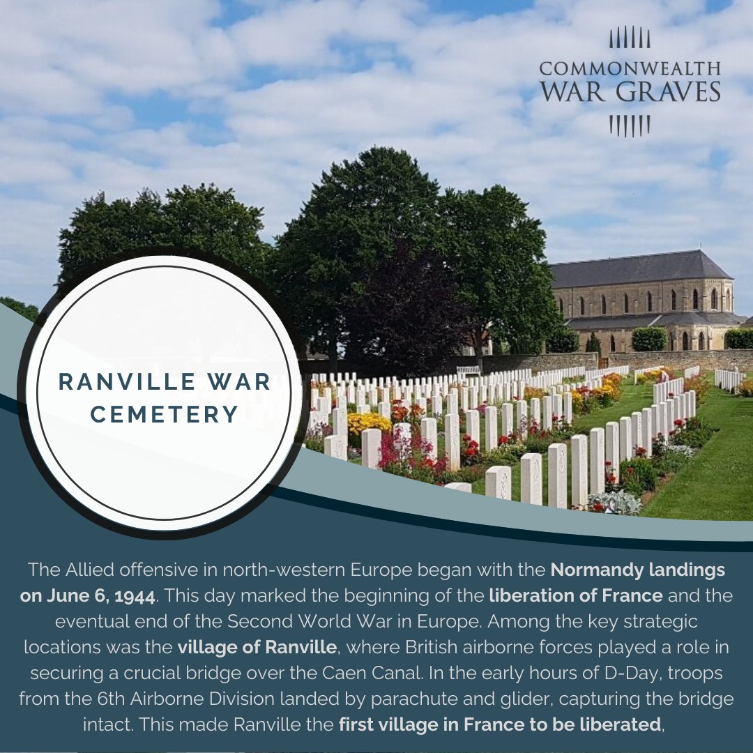 memoryanchorinc's tweet photo. On June 6, 1944, British airborne forces secured Ranville, marking the first liberated village in France. Today, 2,236 Commonwealth soldiers rest in Ranville War Cemetery, a lasting tribute to their sacrifice. #LestWeForget #Dday #WWII #CWGC https://t.co/X0VcoLUhxt