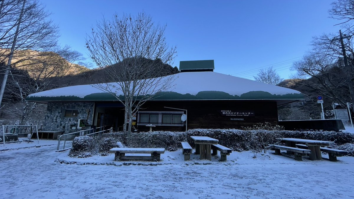 朝8時の気温は-5℃。 天気は晴れ。 昨夜の降雪により、県道76号線神縄