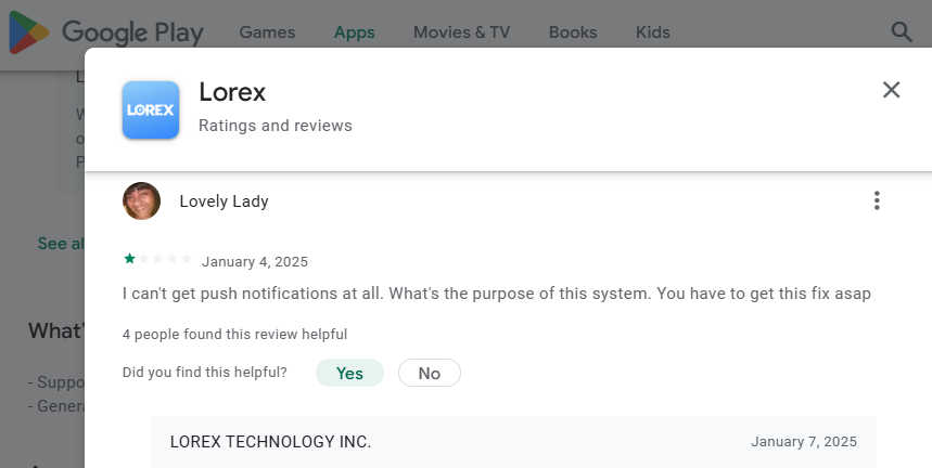 [GooglePlay-QualityRev#503267](*)(The most trashy app?) Lorex or Wicked{Ken Wasylyshen- January 25, 2025- This was a great system until the upgrade. Otherwise it was a 5 star. If it gets resolved I will ch... regularly. Can't even log in.}(ALTM In Sum => Vicious-Lorex)272272140