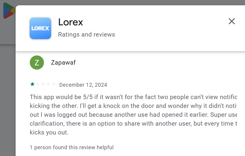 [GooglePlay-QualityRev#194957](*)(The most trashy app?) Lorex-Horrible{Rose Mcnolty- January 26, 2025- Lorex app keeps stopping cannot view events most of the time}(ALTM after all => Disgusting-Lorex)200141