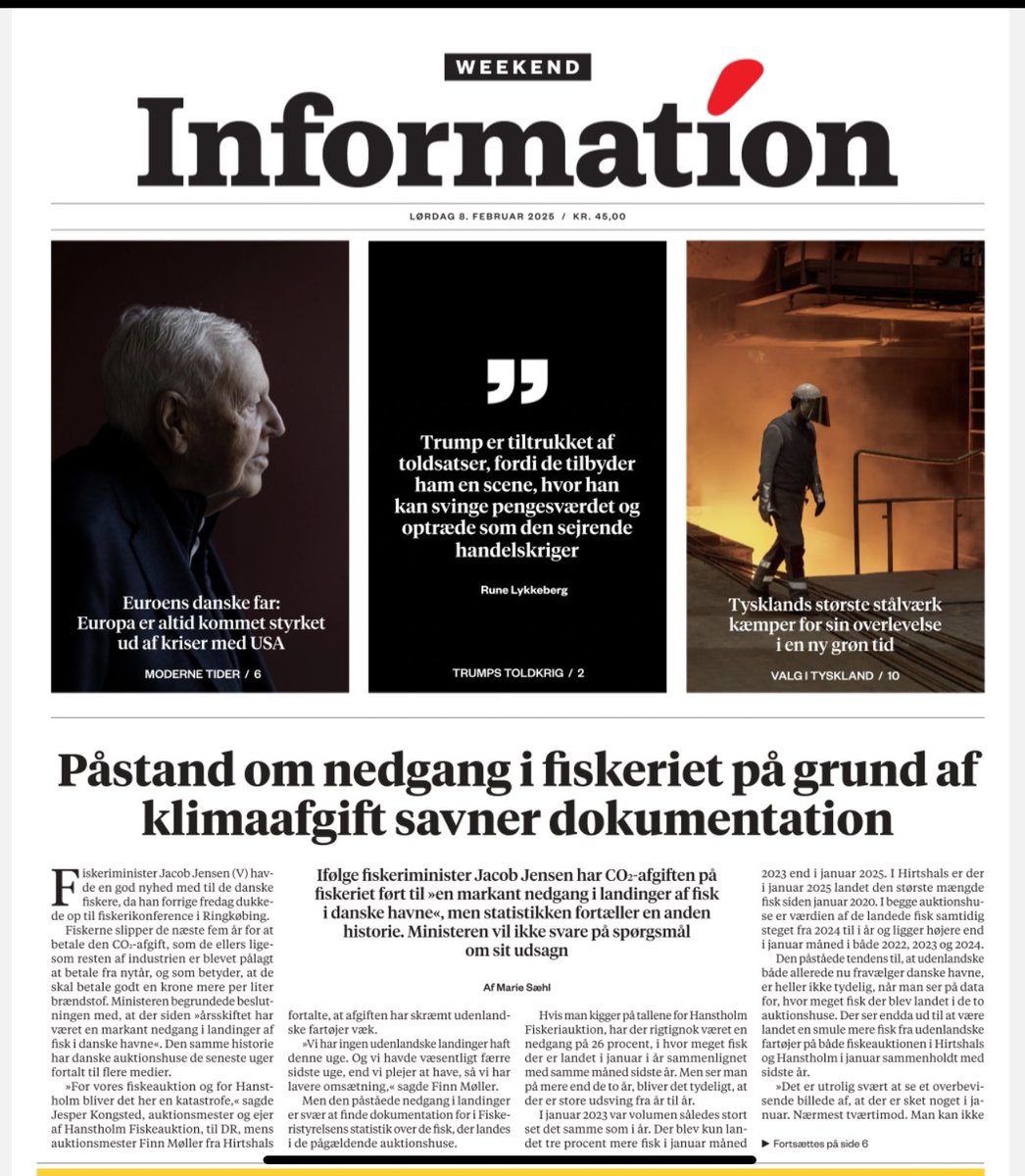 Hele argumentet for at udskyde fiskeriets klimaafgift holder slet ikke! 

Utroligt,at diverse  meder ikke havde tjekket historien bedre få dage før regeringens udspil.

Taberne er klimaet og havnaturen, der vil få mere CO2 og mere skadeligt bundtrawl.

information.dk/indland/2025/0…